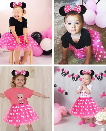 Pembe Fiyonklu Minnie Mouse Tacı Mini Kulak