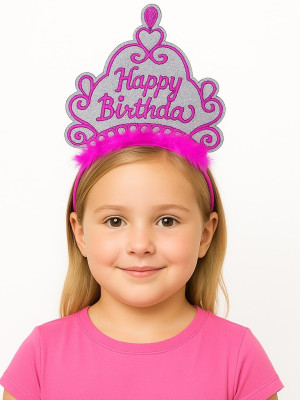 Pembe Happy Birthday Prenses Tacı – Doğum Günü Taç Aksesuarı