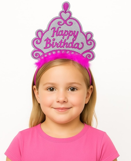 Pembe Happy Birthday Prenses Tacı – Doğum Günü Taç Aksesuarı