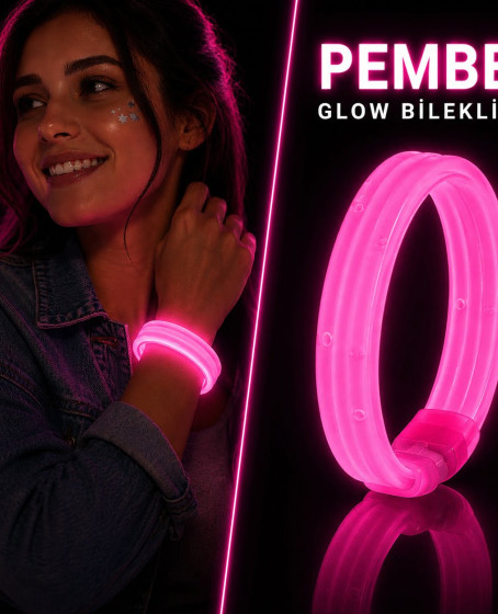 Pembe Kalın Glow Bileklik – Kırılarak Yanan Parti ve Festival Bilekliği