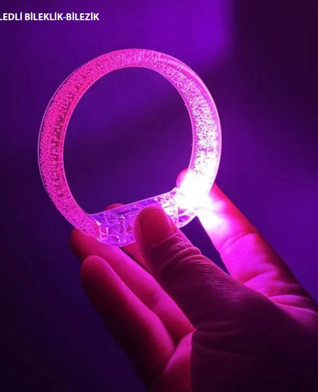 Pembe Led Işıklı Baskı Yapılabilen Pilli Bileklik Bilezik 1,5 cm Genişlik
