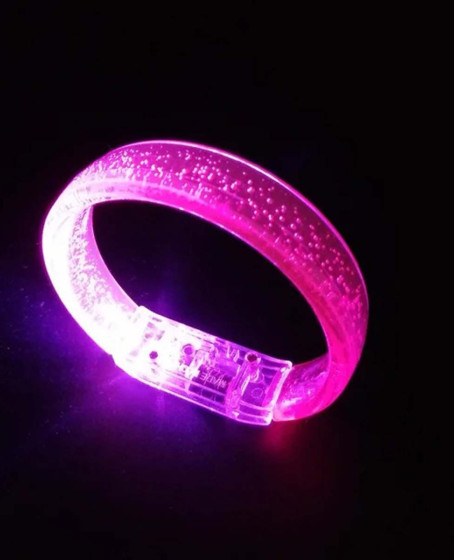 Pembe Led Işıklı Baskı Yapılabilen Pilli Bileklik Bilezik 1,5 cm Genişlik