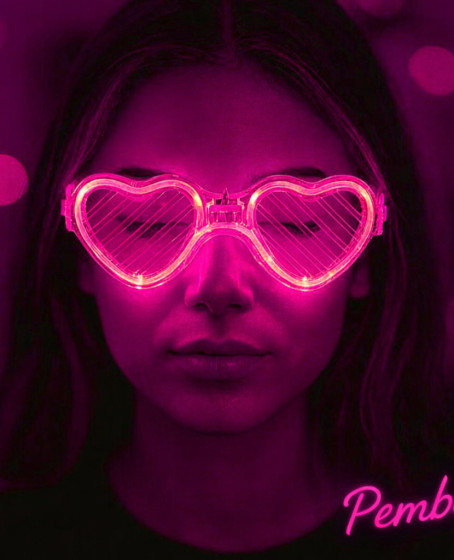 Pembe LED Işıklı Kalp Gözlük – 3 Modlu Parti & Glow Gözlüğü