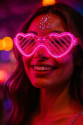 Pembe LED Işıklı Kalp Gözlük – 3 Modlu Parti & Glow Gözlüğü