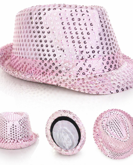 Pembe Payetli Disco Parti Şapkası Yetişkin Işıltılı Fötr Model