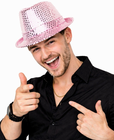 Pembe Payetli Disco Parti Şapkası Yetişkin Işıltılı Fötr Model