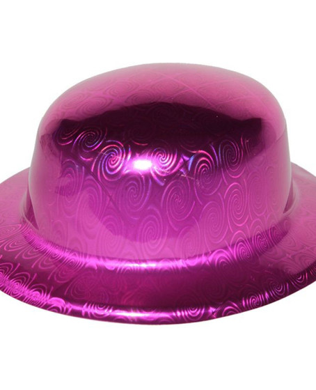 Pembe Renk Hologramlı Plastik Yuvarlak Melon 27x24 cm