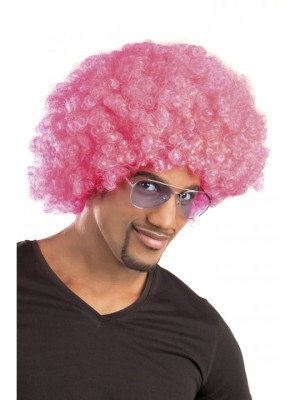 Pembe Renk Kıvırcık Afro Bonus Peruk