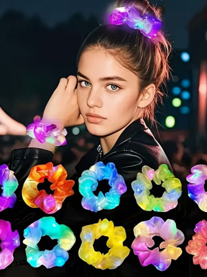 Pembe Renk Led Işıklı Lastikli Saç Tokası - 3 Modlu Festival & Parti Saç Tokası