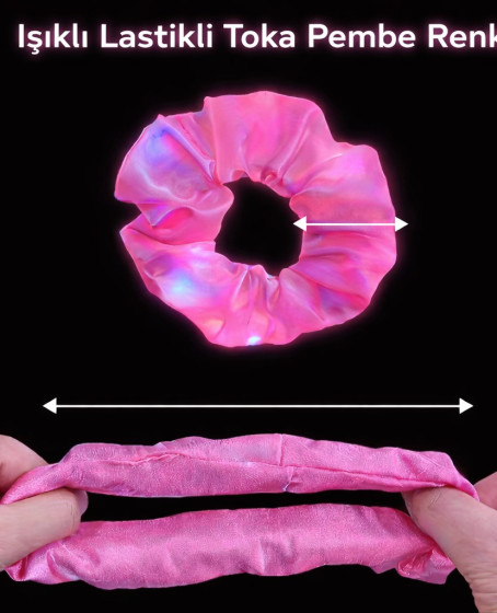 Pembe Renk Led Işıklı Lastikli Saç Tokası - 3 Modlu Festival & Parti Saç Tokası
