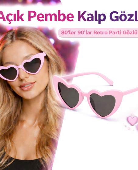 Pembe Retro Kalp Gözlük – 80’ler 90’lar Stil Parti Gözlüğü