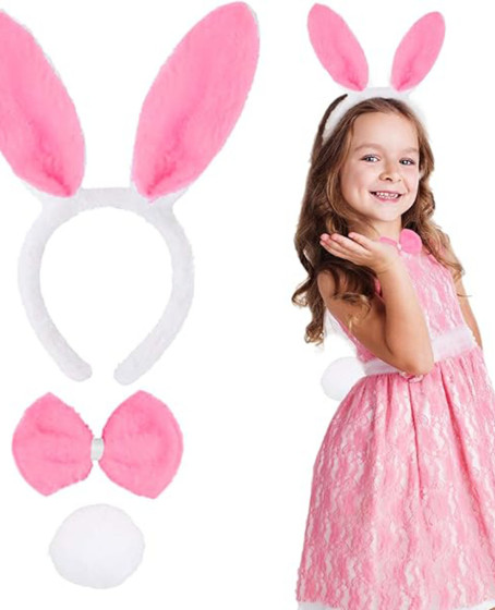 Pembe Tavşan Kostüm Seti – Taç, Papyon, Ponpon (12’li Paket)