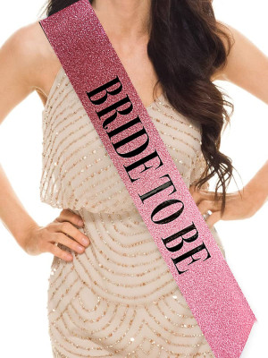 Pembe Üzeri Siyah Büyük Bride To Be Yazılı Simli Işıltılı Kuşak Kemer 10 cm Genişlik