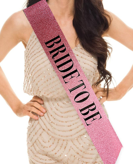 Pembe Üzeri Siyah Büyük Bride To Be Yazılı Simli Işıltılı Kuşak Kemer 10 cm Genişlik