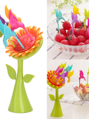 Plastik Meyve Çatal Ayçiçeği 5 Kuşlar Çatal Set