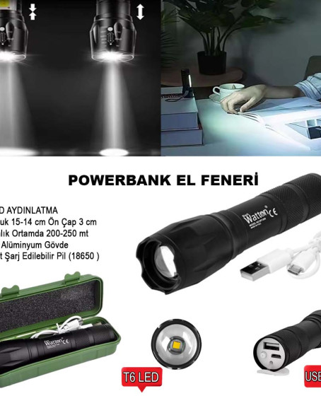 Powerbank Özellikli Uzun Menzilli EL Feneri Wt-039 Powerbank Özellikli Uzun Menzilli EL Feneri Wt-039