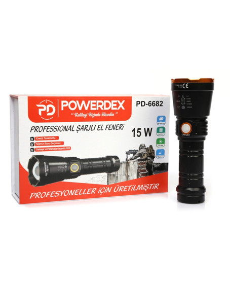 Powerdex Pd-6682 1000 Lümen 15 Watt Profesyonel Şarjlı El Feneri Powerdex Pd-6682 1000 Lümen 15 Watt Profesyonel Şarjlı El Feneri