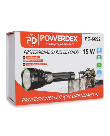 Powerdex Pd-6692 15 Watt 1000 Lümen Profesyonel Şarjlı El Feneri Powerdex Pd-6692 15 Watt 1000 Lümen Profesyonel Şarjlı El Feneri