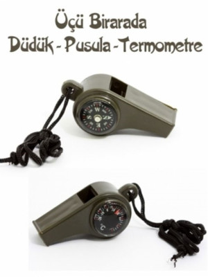 Pusulalı Termometreli Düdük - Survival Askılı Düdük