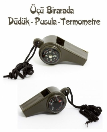 Pusulalı Termometreli Düdük - Survival Askılı Düdük