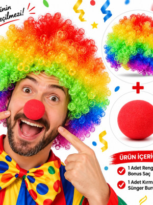 Rengarenk Bonus Saç ve Kırmızı Sünger Burun Seti Rengarenk Bonus Saç ve Kırmızı Sünger Burun Seti