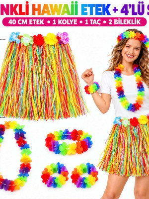 Renkli Hawaii Etek 40 cm ve 4’lü Hawaii Seti Renkli Hawaii Etek 40 cm ve 4’lü Hawaii Seti