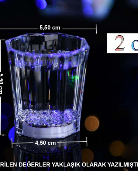 Renkli Led Parlayan Fiber Optik Glow Işıklı Bardak 5,5 x 5,5 cm 1 Adet