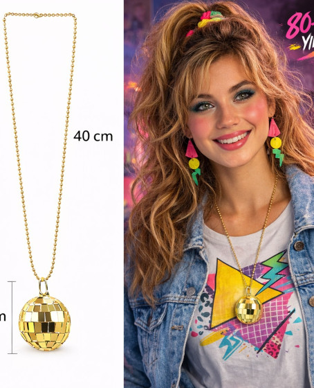 Retro Disko Topu Şekilli 80'ler 90'lar Altın Renk Plastik Kolye