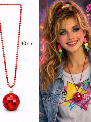 Retro Disko Topu Şekilli 80'ler 90'lar Kırmızı Renk Plastik Kolye