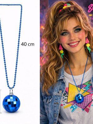 Retro Disko Topu Şekilli 80'ler 90'lar Mavi Renk Plastik Kolye