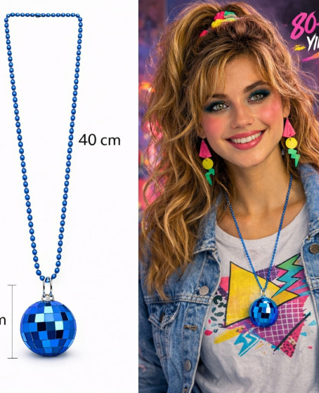 Retro Disko Topu Şekilli 80'ler 90'lar Mavi Renk Plastik Kolye
