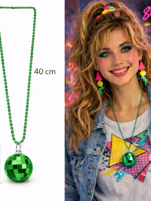 Retro Disko Topu Şekilli 80'ler 90'lar Yeşil Renk Plastik Kolye