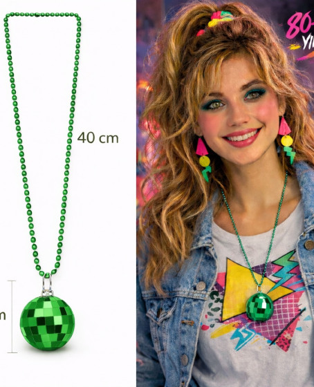 Retro Disko Topu Şekilli 80'ler 90'lar Yeşil Renk Plastik Kolye