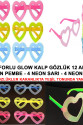 Retro Neon Fosforlu Kalp Gözlük 12 Adet – 80’ler 90’lar Parti Stili