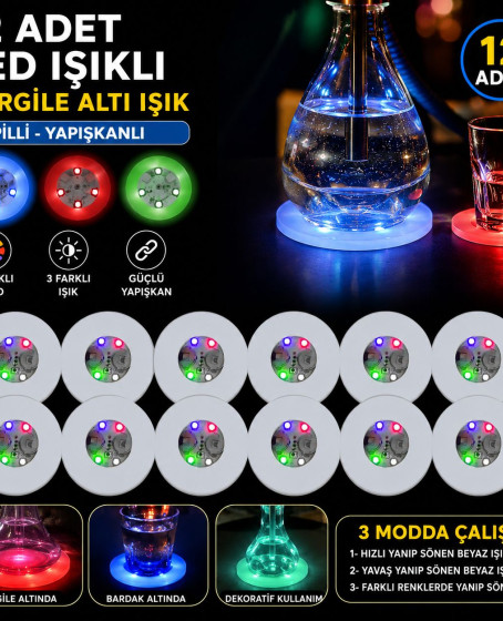 RGB LED Nargile Altı Işık 12’li Set