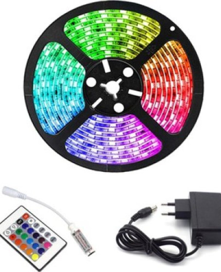 Rgb Şerit 5 Metre 16 Renkli Kumandalı Adaptörlü Çift Taraflı Bant Rgb Şerit 5 Metre 16 Renkli Kumandalı Adaptörlü Çift Taraflı Bant