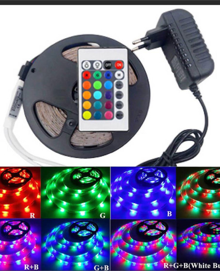 Rgb Şerit 5 Metre 16 Renkli Kumandalı Adaptörlü Çift Taraflı Bant Rgb Şerit 5 Metre 16 Renkli Kumandalı Adaptörlü Çift Taraflı Bant