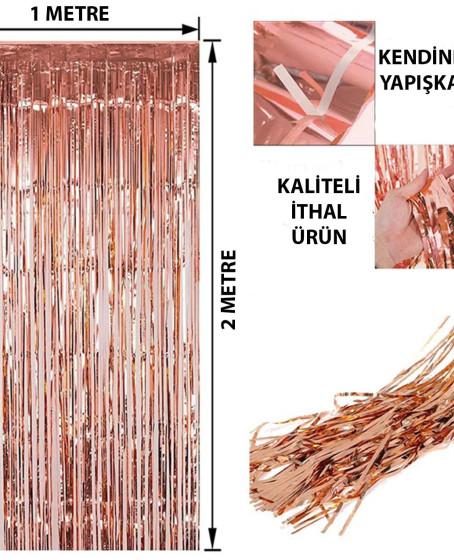 Rose Gold Püsküllü Kapı Perdesi - Parti, Bekarlığa Veda, Doğum Günü 1x2 m Rose Gold Püsküllü Kapı Perdesi - Parti, Bekarlığa Veda, Doğum Günü 1x2 m