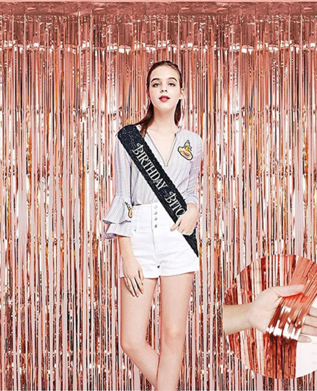 Rose Gold Püsküllü Kapı Perdesi - Parti, Bekarlığa Veda, Doğum Günü 1x2 m Rose Gold Püsküllü Kapı Perdesi - Parti, Bekarlığa Veda, Doğum Günü 1x2 m