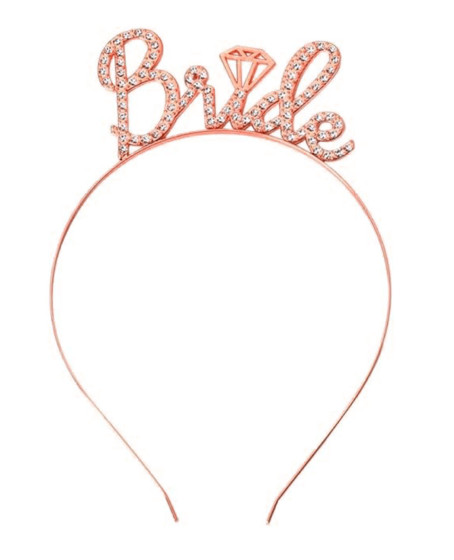 Rose Gold Renkli Taşlı “Bride” Gelin Tacı – El Yazısı Yazı Tipiyle