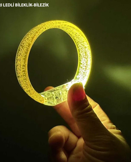 Sarı Led Işıklı Baskı Yapılabilen Pilli Bileklik Bilezik 1,5 cm Genişlik