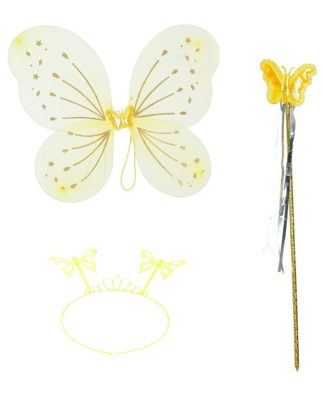Sarı Kelebek Erkek-Kız Seti – 50 cm Kelebek Kanadı, Taç ve Asa