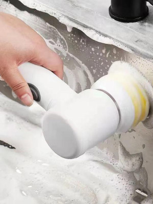 Magic Brush 5 in 1 Kablosuz Şarjlı Temizlik Fırçası | Çok Amaçlı Döner Başlıklı Elektrikli Banyo, Mutfak ve Fayans Temizleme Seti