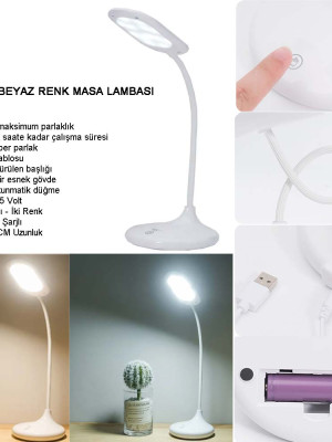 Şarjlı Sarı Ve Beyaz Renk Masa Lambasi Wt-005