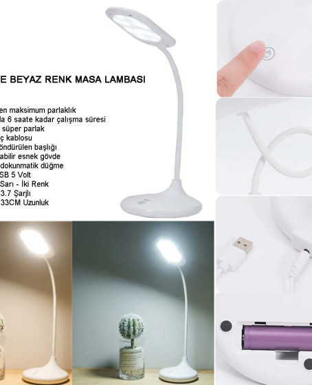 Şarjlı Sarı Ve Beyaz Renk Masa Lambasi Wt-005 Şarjlı Sarı Ve Beyaz Renk Masa Lambasi Wt-005