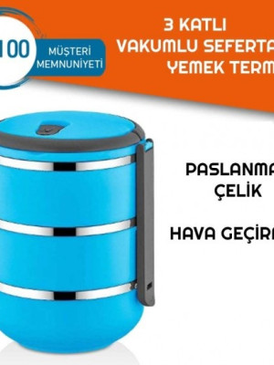Sefer Tası Yemek Termosu Saklama Kabı Termosu 3lü - Mavi Sefer Tası Yemek Termosu Saklama Kabı Termosu 3lü - Mavi