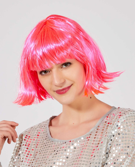 Şeker Pembe Renk Parti Peruğu Küt Saç