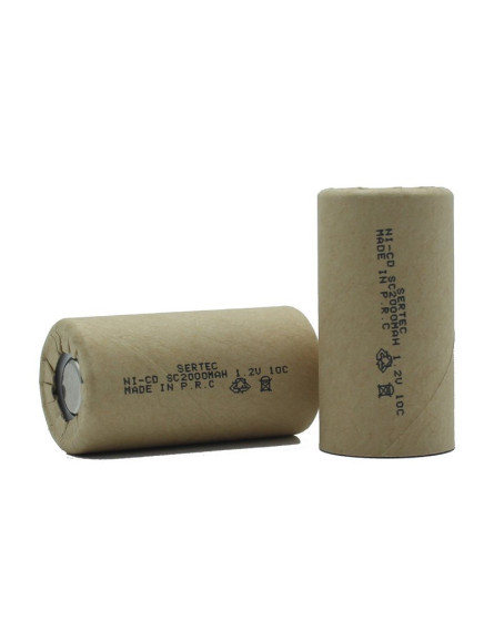 Sertec 1.2V Ni-Cd SC 2000 Mah Kağıt Şarjlı Pil 10C (Başsız/Flat Head)