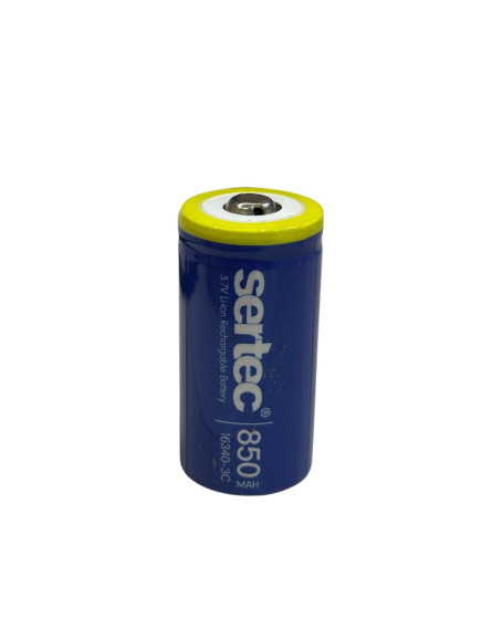 Sertec 3.7V Li-ion 16340 - 850 mAh 3C Başlı Şarjlı Pil