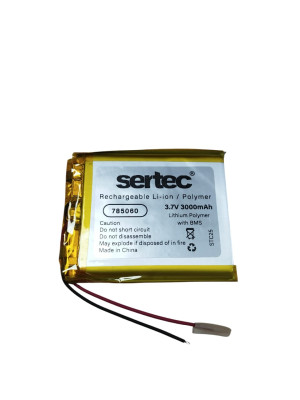 Sertec 785060 3.7V 3000mAh Li-Polymer Pil (Devreli/1.5A)